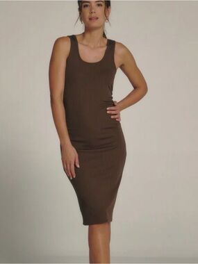 Ambiance Sleeveless Ribbed Midi Dress in Brown
